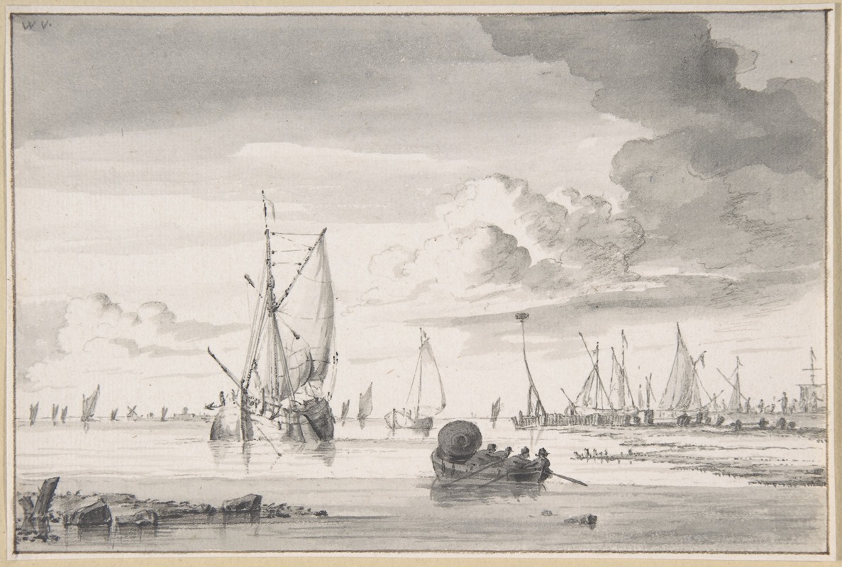 Various Ships and a Rowing Boat on an Estuary — Wigerus Vitringa