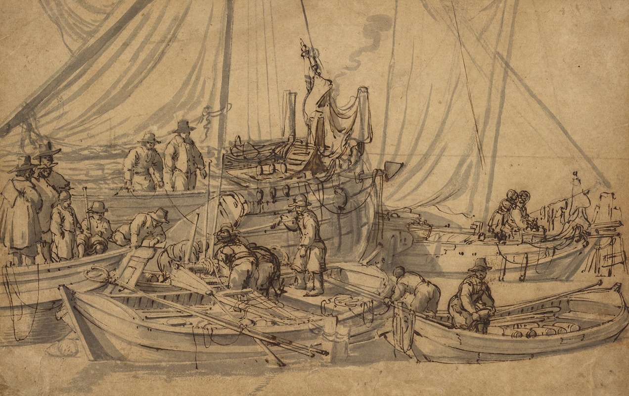 Figures on Board Small Merchant Vessels by Виллем ван де Вельде Старший, 1650–1655 — digital art print download