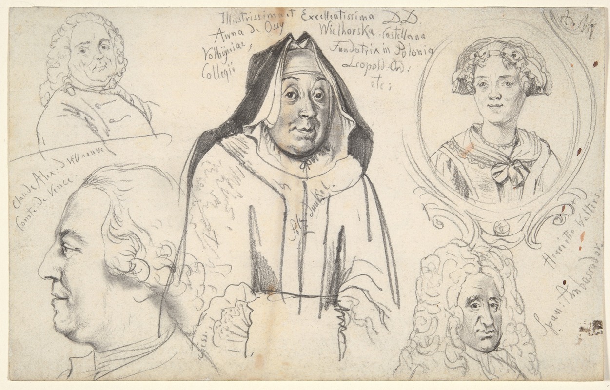 Study of Heads by Адольф фон Менцель — digital art print download