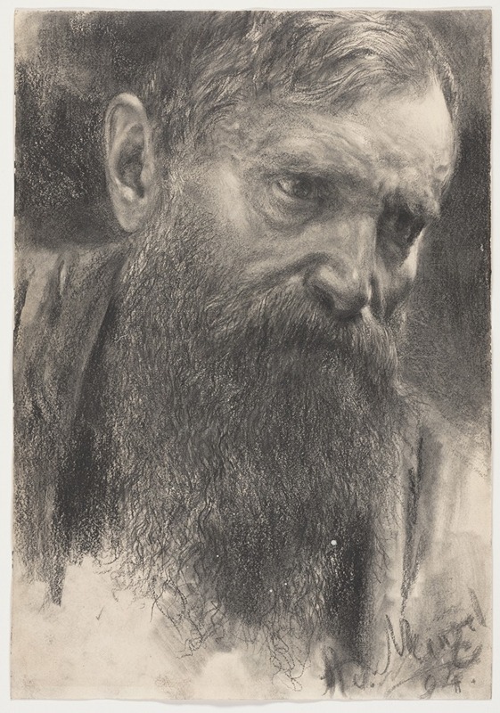 Head of a Bearded Man in Half-Profile — Adolph von Menzel