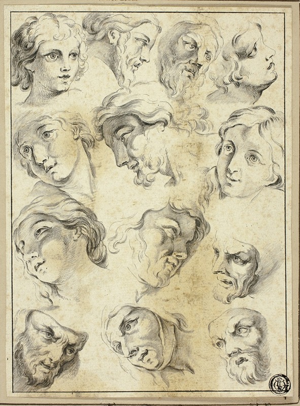13 Sketches of Various Faces — After Abraham Bloemaert