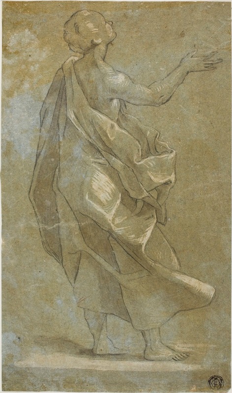 Standing Draped Male Figure with Raised Right Arm — After Carlo Urbino