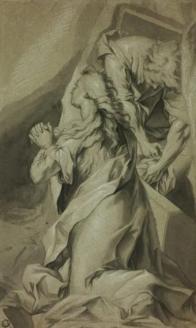 Kneeling Magdalene and Tomb Attendant by After Federico Barocci — digital art print download