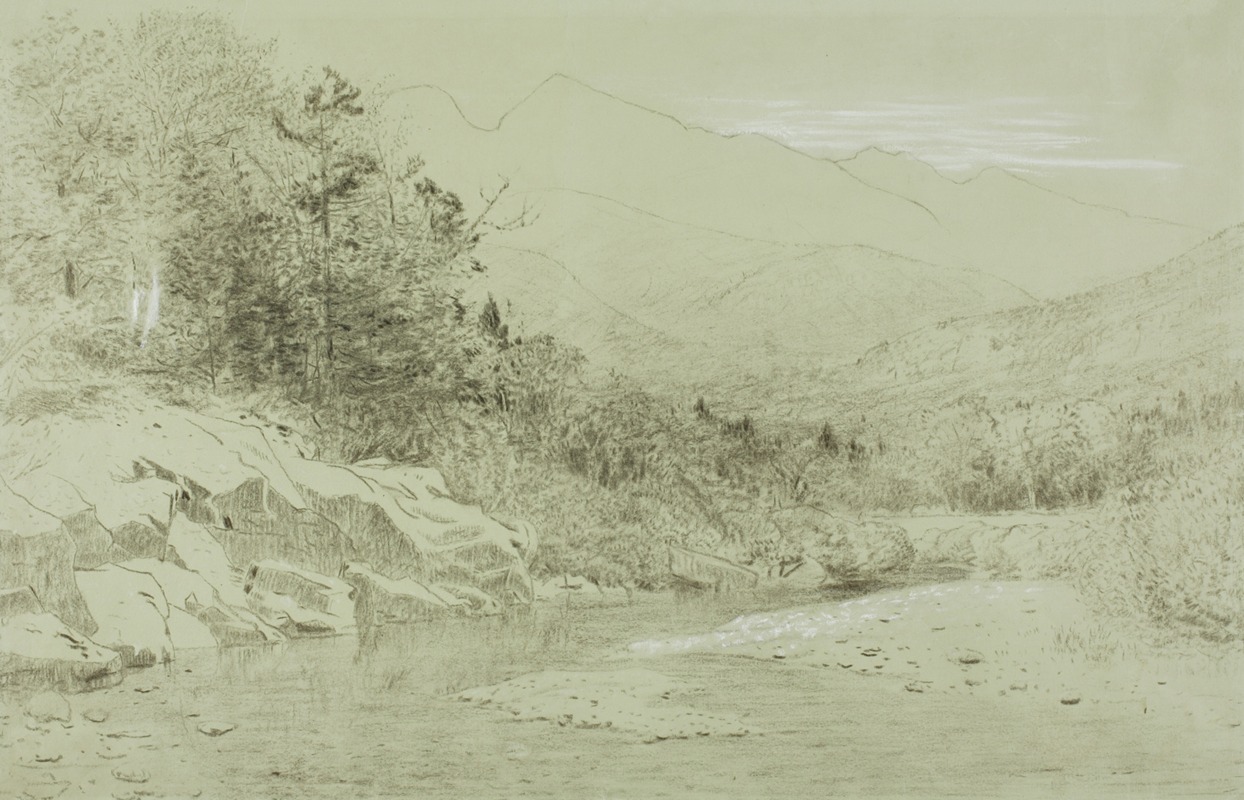 River Stream with Mountains in the Distance by Александр Хелвиг Уайант — digital art print download