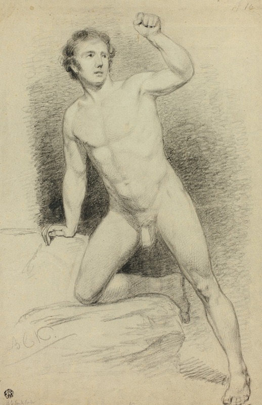Academic Male Nude Leaning on Platform by Баренд Корнелис Кёккёк — digital art print download