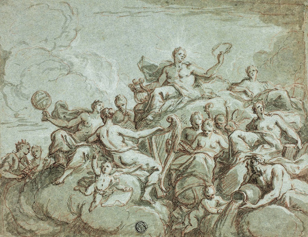 Apollo and the Muses by Bartholomaeus Spranger, c. 1700 — digital art print download