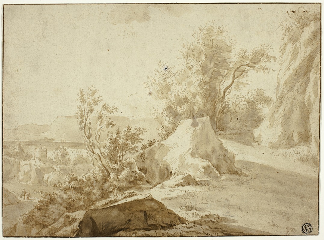 Rocks and Mountain Path, Figures and Town Below by Бартоломейс Бринберг — digital art print download