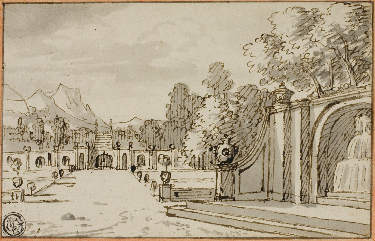 Formal Garden with Fountain in Foreground — Bernard Picart