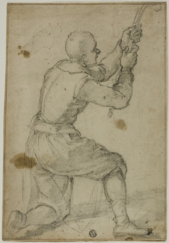 Man on Bended Knee, Pulling on Rope by Bernardino Poccetti, c. 1604 — digital art print download