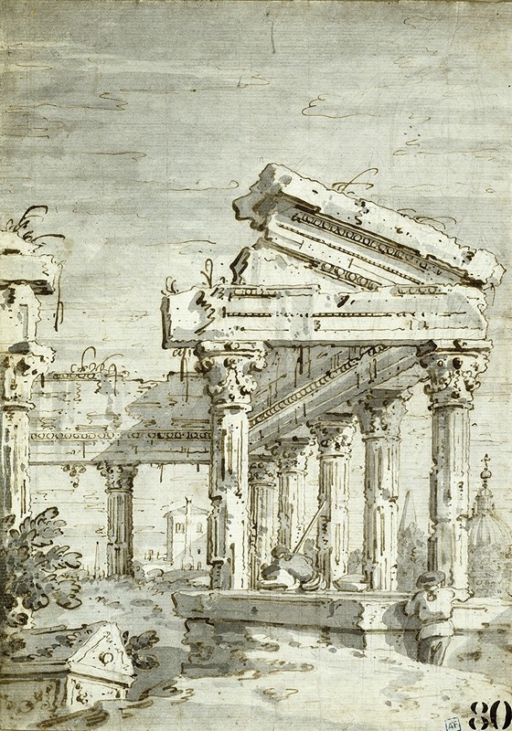 Capriccio; A Ruined Classical Temple by Canaletto — digital art print download