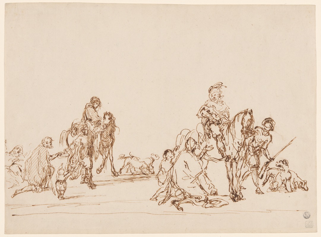 Hunters Giving Alms to Beggars — Carel van Falens