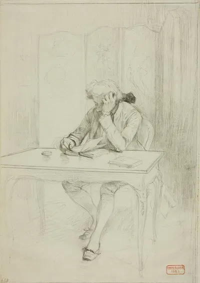Man in Eighteenth-Century Dress, Seated at Table and Reading by Шарль Барг — digital art print download