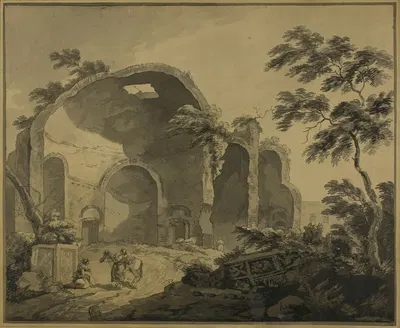 Roman Ruins with Two Peasants Conversing in the Foreground by Charles Louis Clérisseau — digital art print download