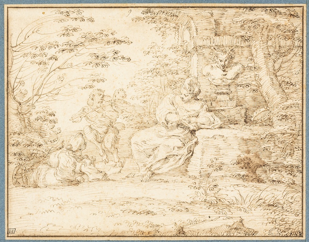Two Women Resting and Two Satyrs Dancing by Claude Gillot — digital art print download