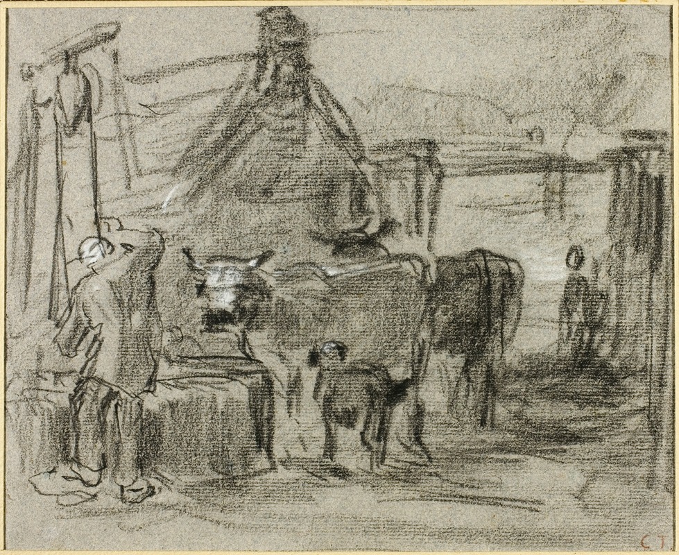 Farmyard with Man and Cattle by Констант Труайон — digital art print download