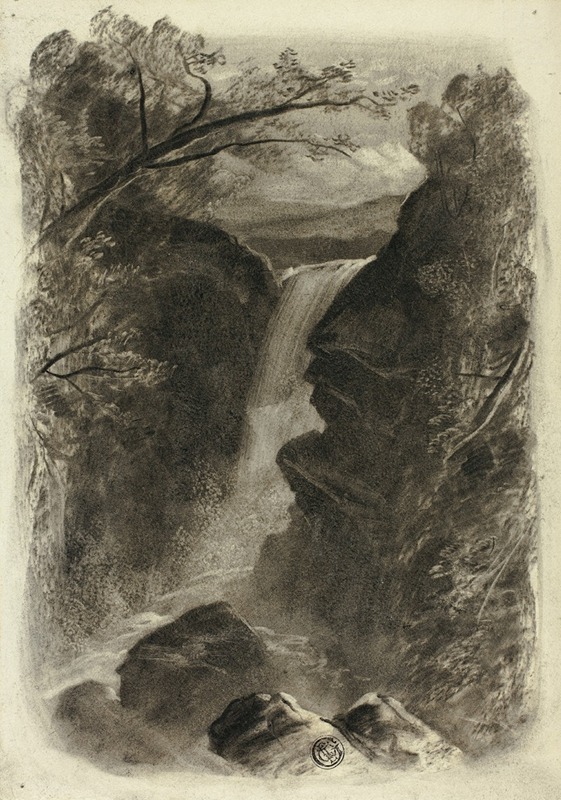 Горный водопад by Элизабета Мюррей, c. 1855 — digital art print download