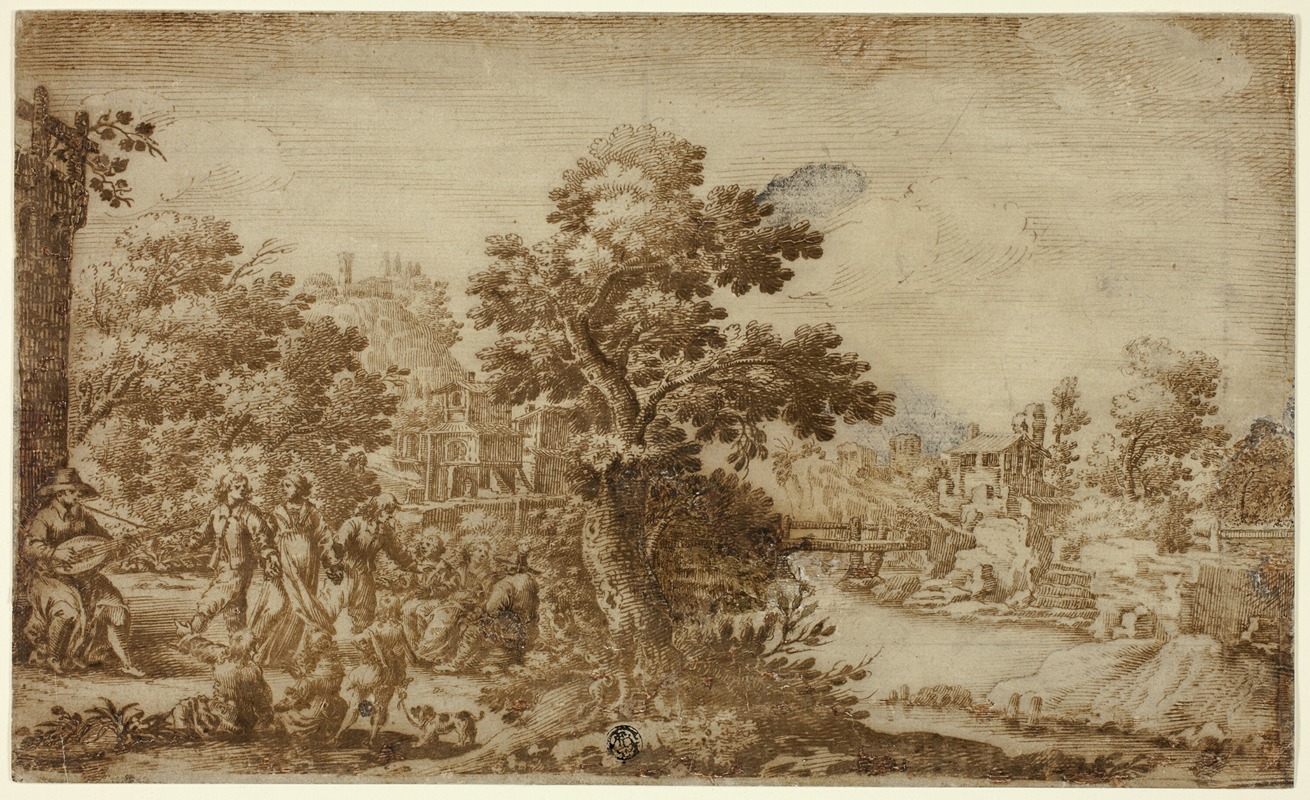 Landscape with Dancers and Musicians — Ercole Bazicaluva