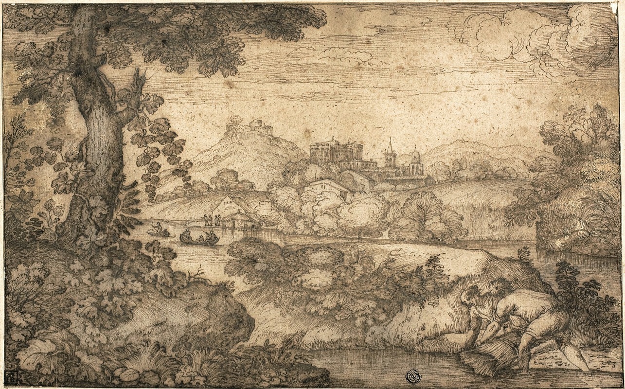 Landscape with Figures Binding Wheat in Foreground by Ercole Bazicaluva — digital art print download