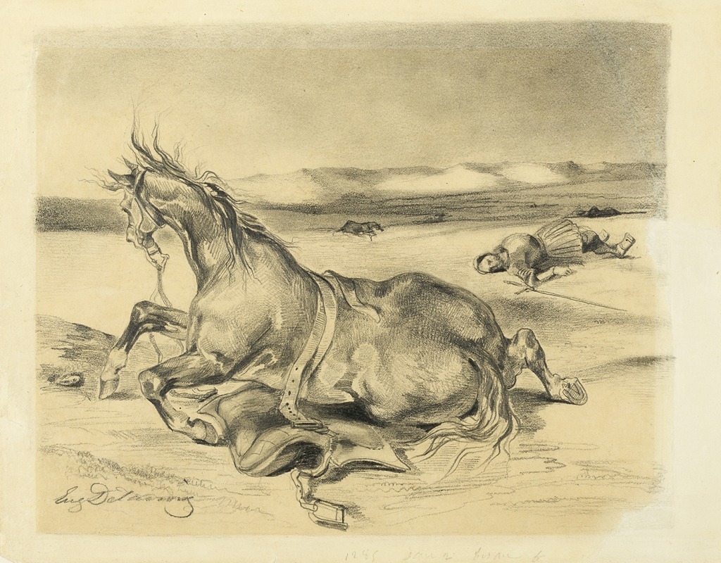 Fallen Horse and Dead Knight by Эжен Делакруа — digital art print download