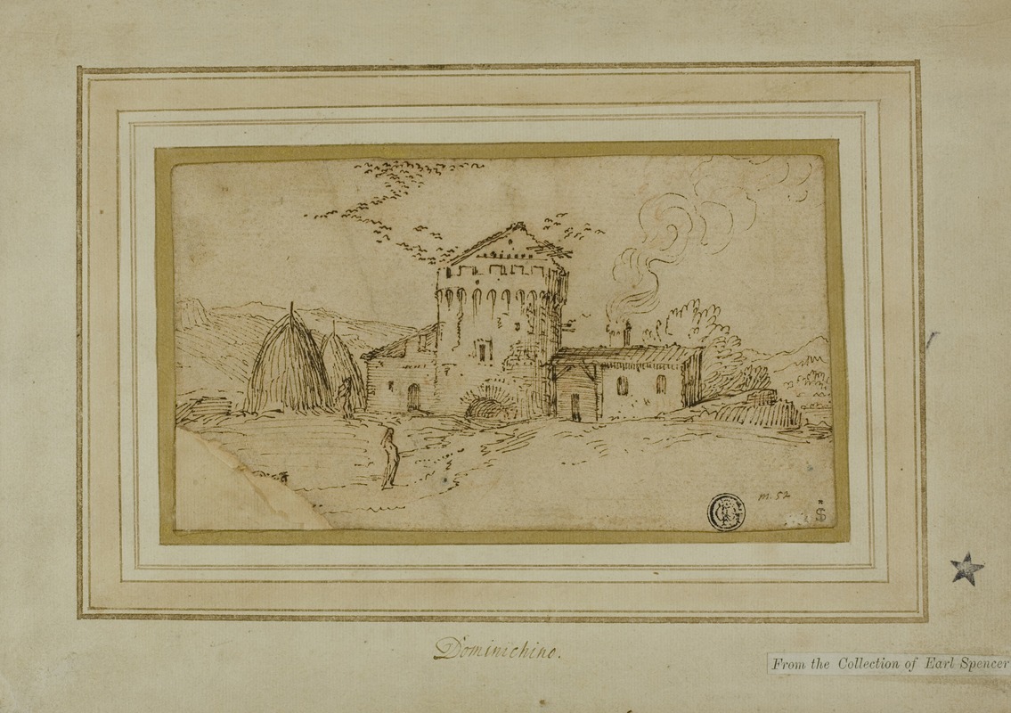 Farm with Tower and Haystacks by Follower of Domenichino — digital art print download