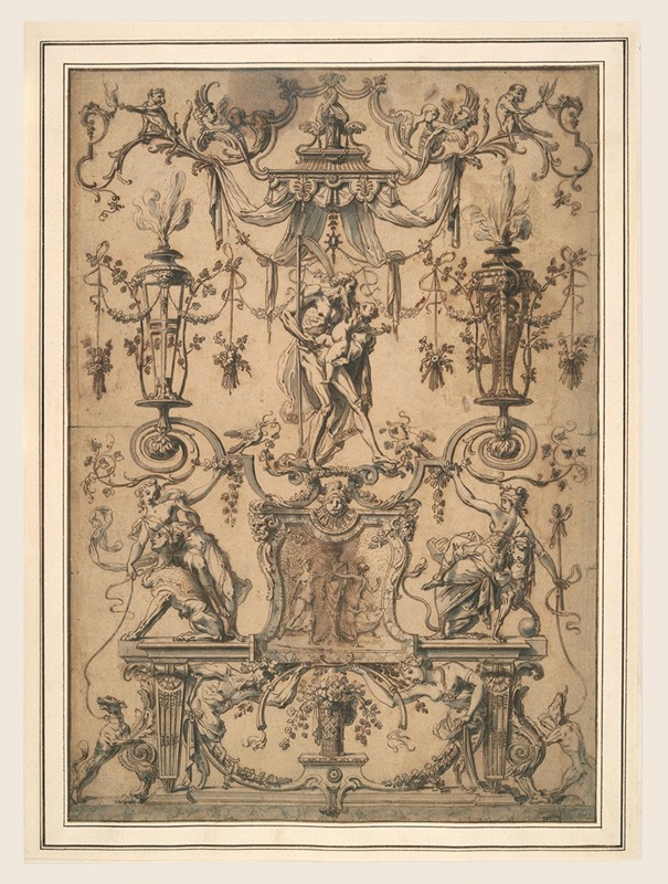 Ornamental panel with Father Time by Gilles-Marie Oppenord — digital art print download