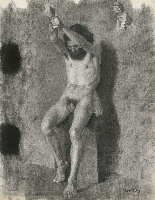 Male Academy Drawing, with a Subsidiary Hand Study by Marcel Paul Maurice Stéphane Mangin — digital art print download