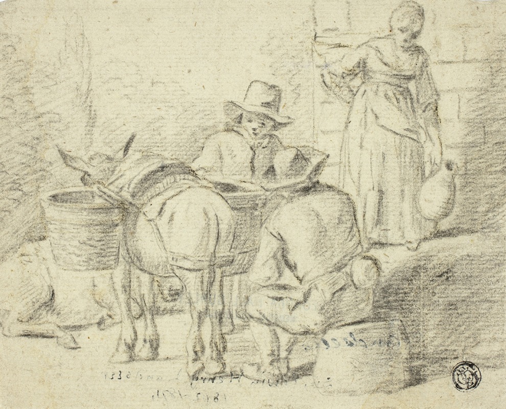Men and Donkeys, Woman with Pitcher — Sir Edwin Henry Landseer