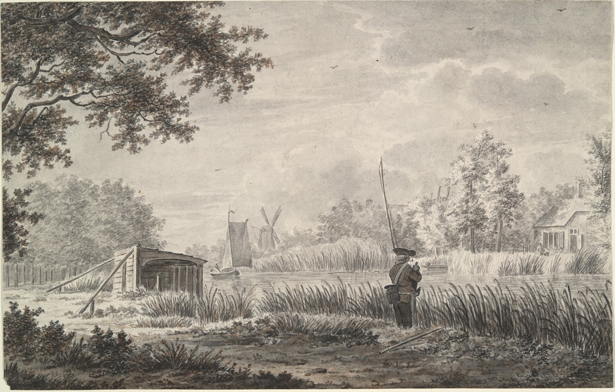 Canal Scene with Fisherman — A. Stroo