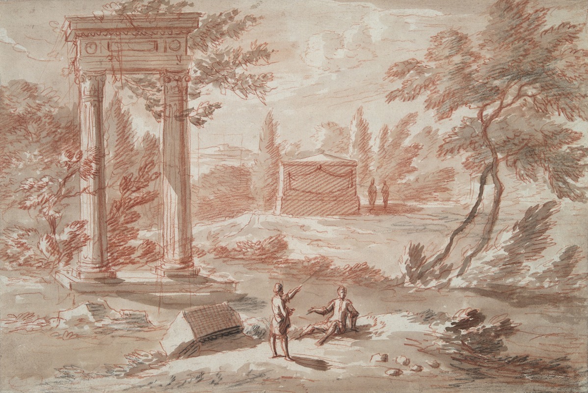 Landscape with tomb, ruins, and figures — Abraham Rademaker