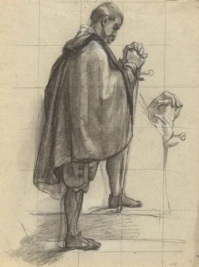 Standing Man, praying, sketch for Signing of the Compact in the Cabin of the Mayflower by Эдвин Уайт — digital art print…