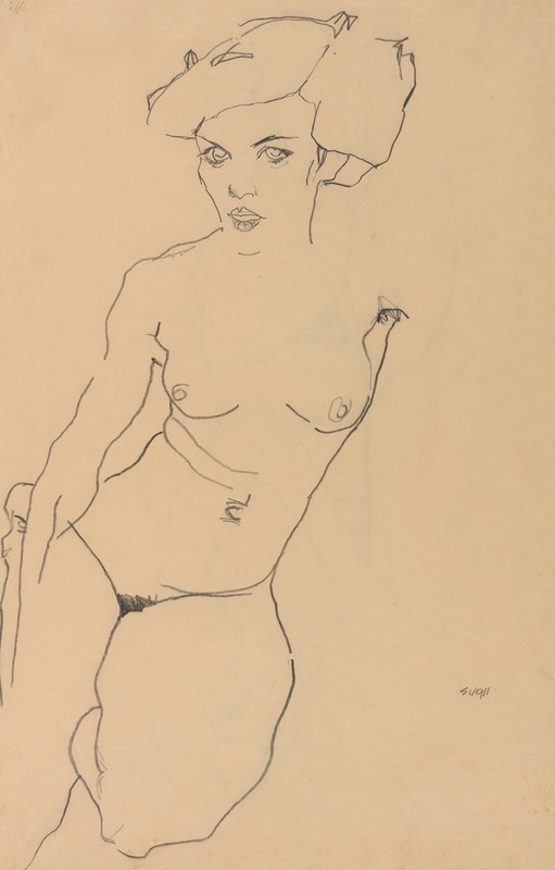Kneeling Female Nude by Эгон Шиле, 1911 — digital art print download