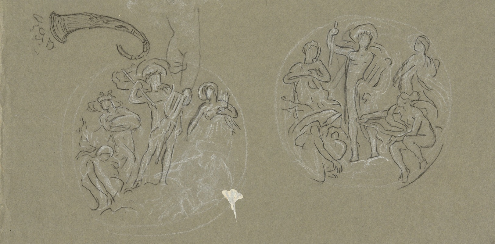 Sheet of studies for Huntington Ceiling — Elihu Vedder