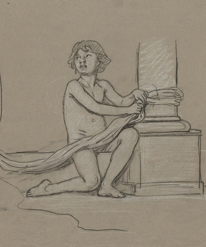 Study for Young Boy Crouching Next to Column by Элиху Веддер — digital art print download