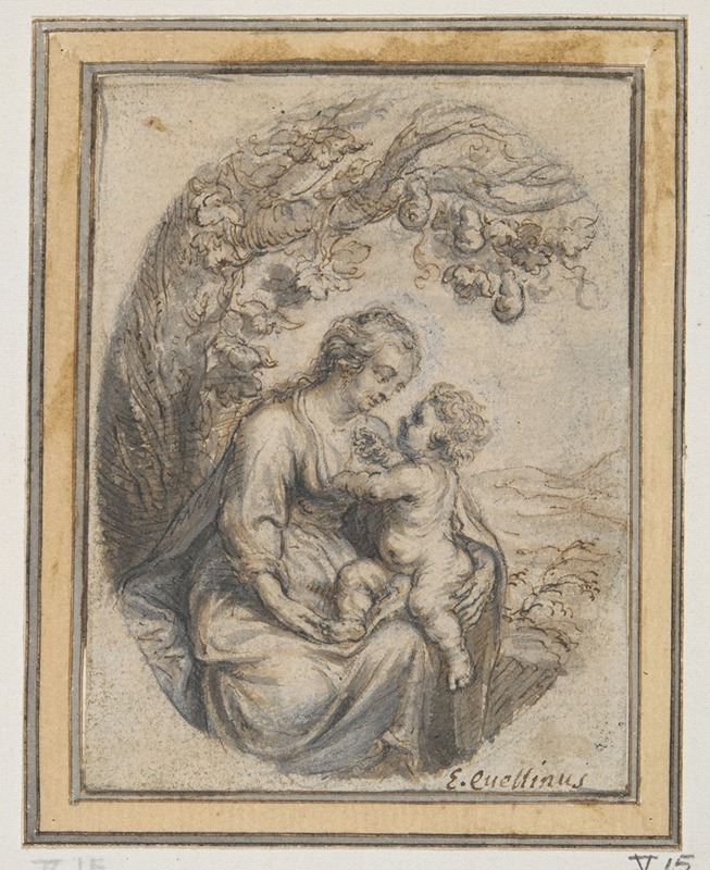 Madonna with Child Seated Beneath Tree by Эразм Квеллинас младший — digital art print download