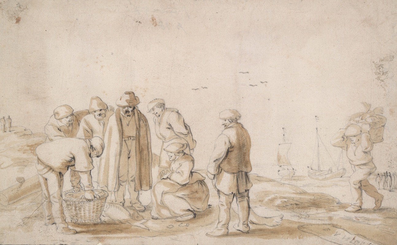 Fish mongers on the beach by Эсайас ван де Вельде — digital art print download