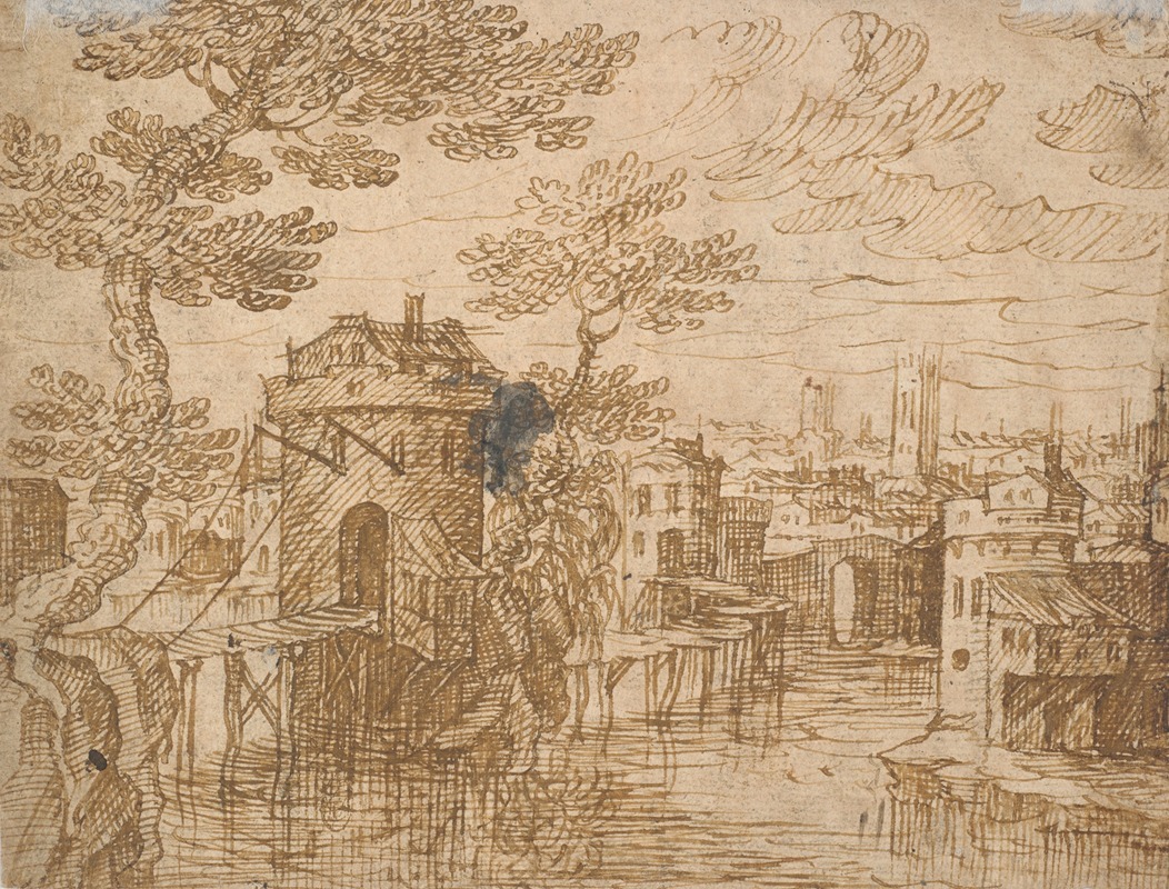 Landscape with a City on a River by Hermann Weyer — digital art print download