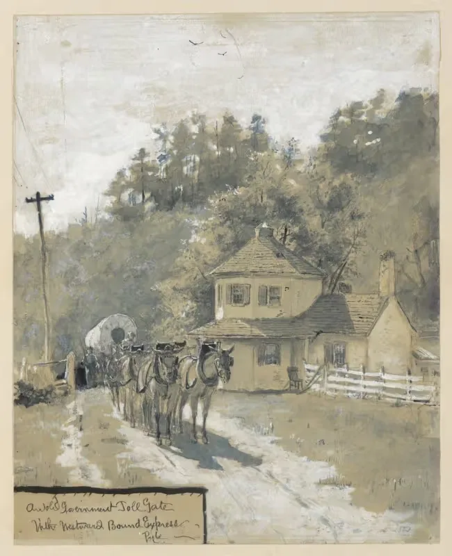 An Old Government Toll Gate with Westward Bound Express — Howard Pyle