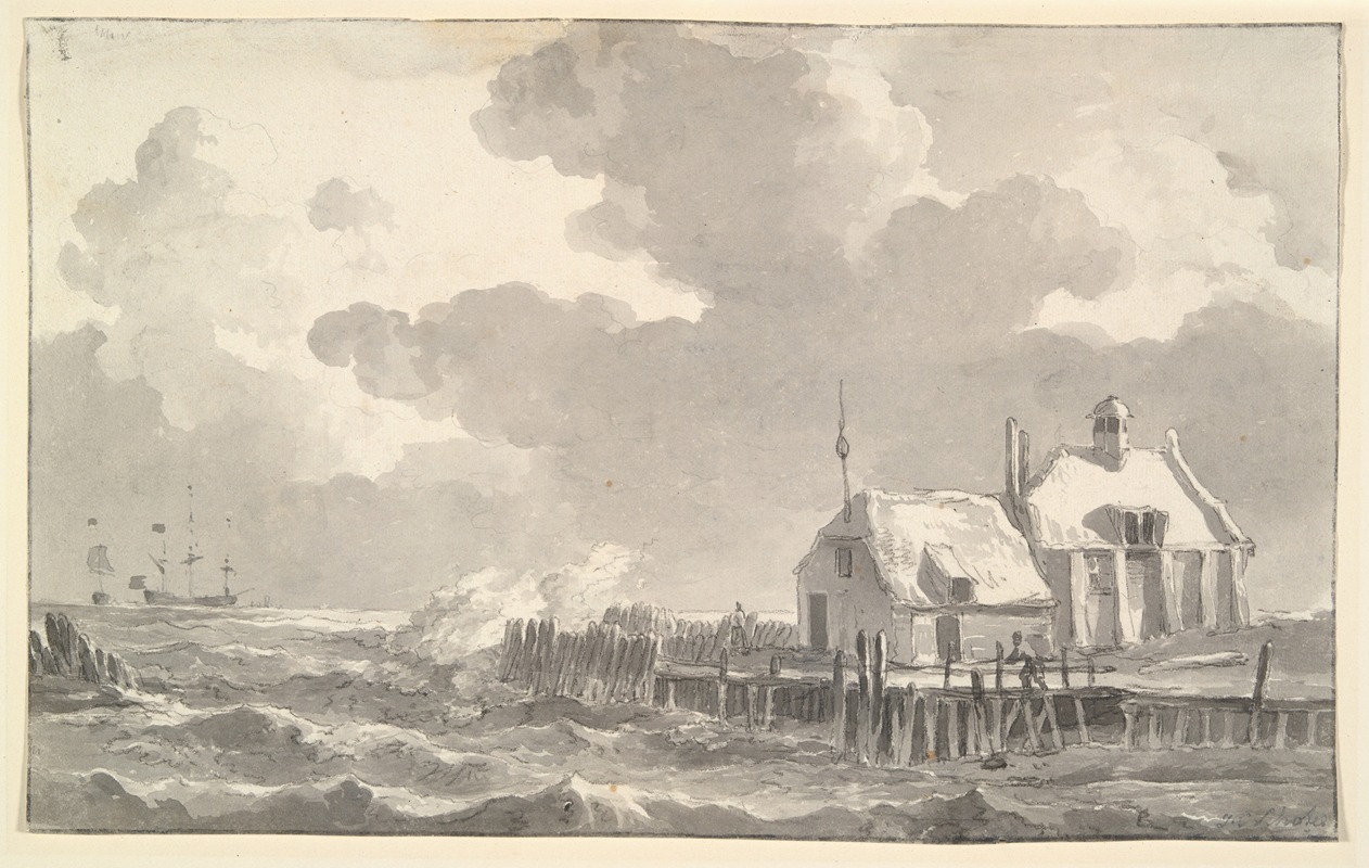 An Estuary in a Storm by Иоганнес Кристиаан Шотель — digital art print download