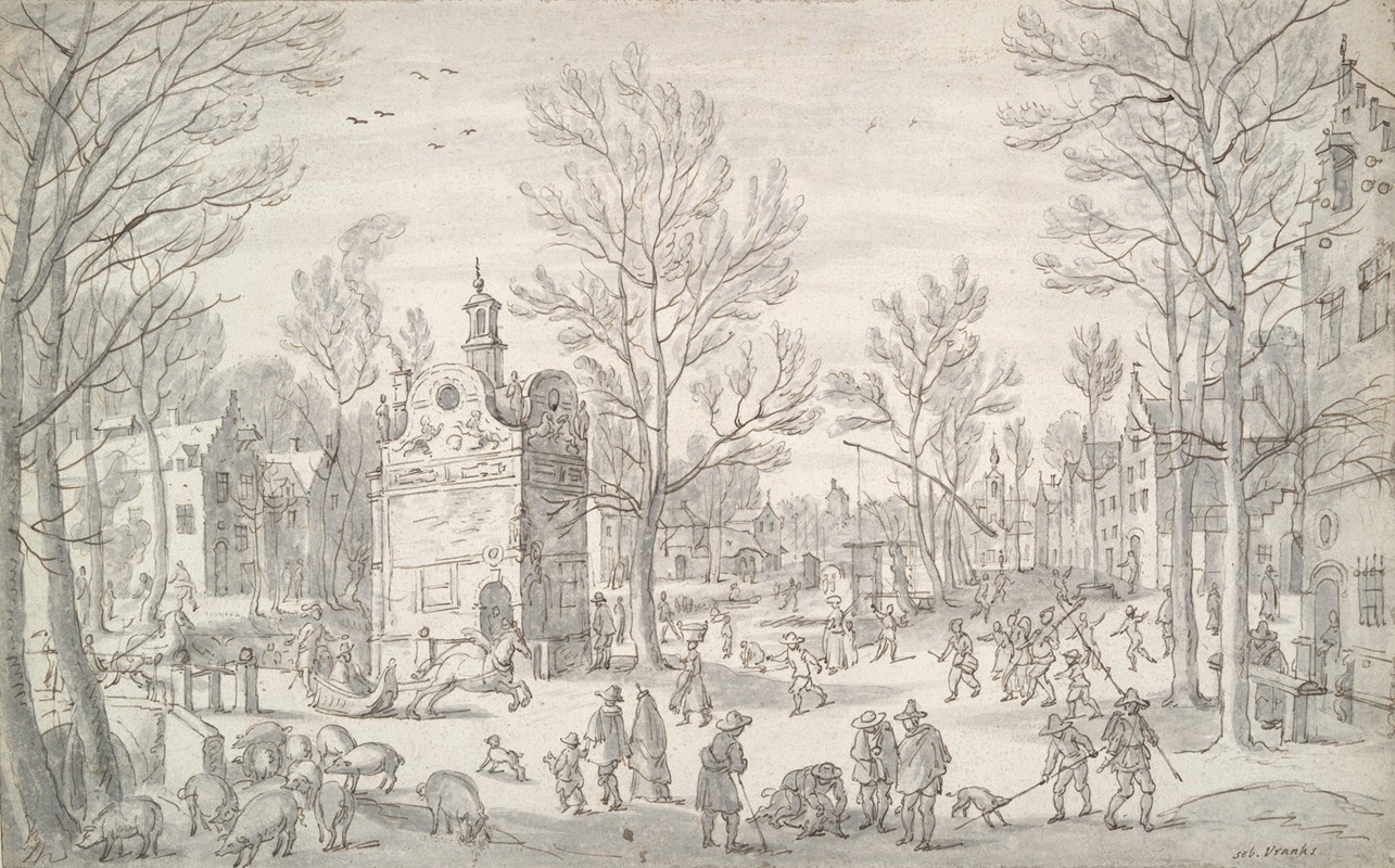 Winter Scene in the City by Себастьян Вранкс — digital art print download