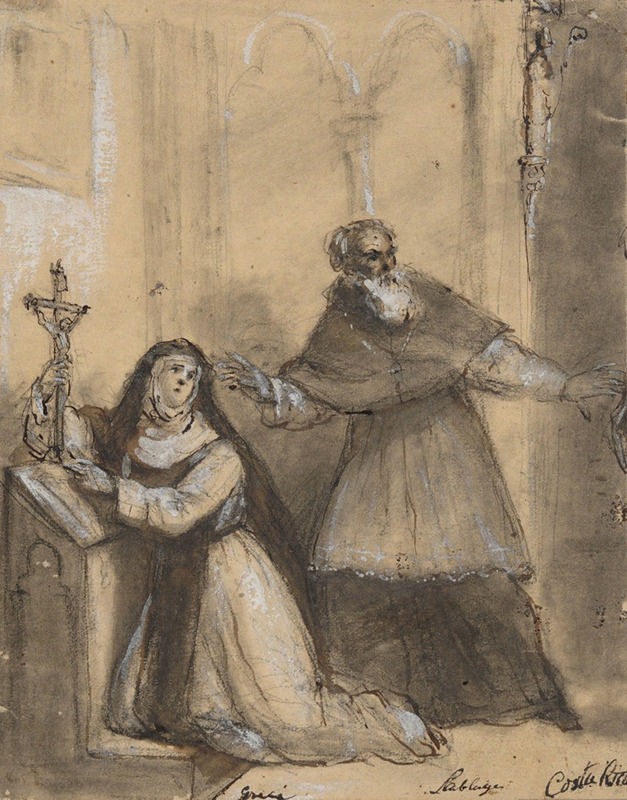 A Nun and a Monk in a Chapel — Anonymous