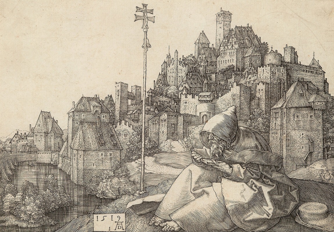Saint Anthony reading by Альбрехт Дюрер, 1519 — digital art print download