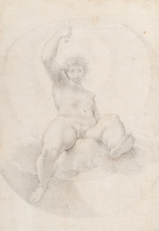 Apollo seated on a cloud holding a torch aloft — Cristoforo Roncalli