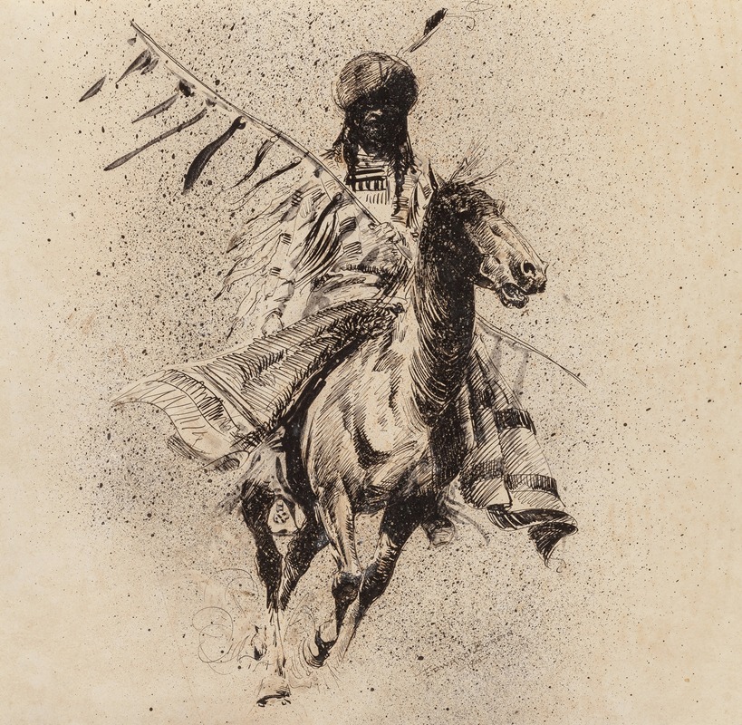 Crow Indian Rider with Lance and Blanket — Edward Borein