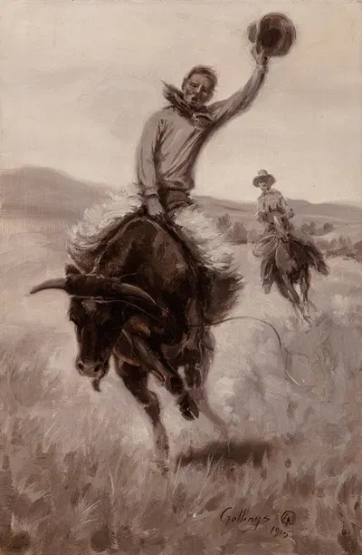 Riding a Bull by Эллинг Уильям Голлингс, 1915 — digital art print download