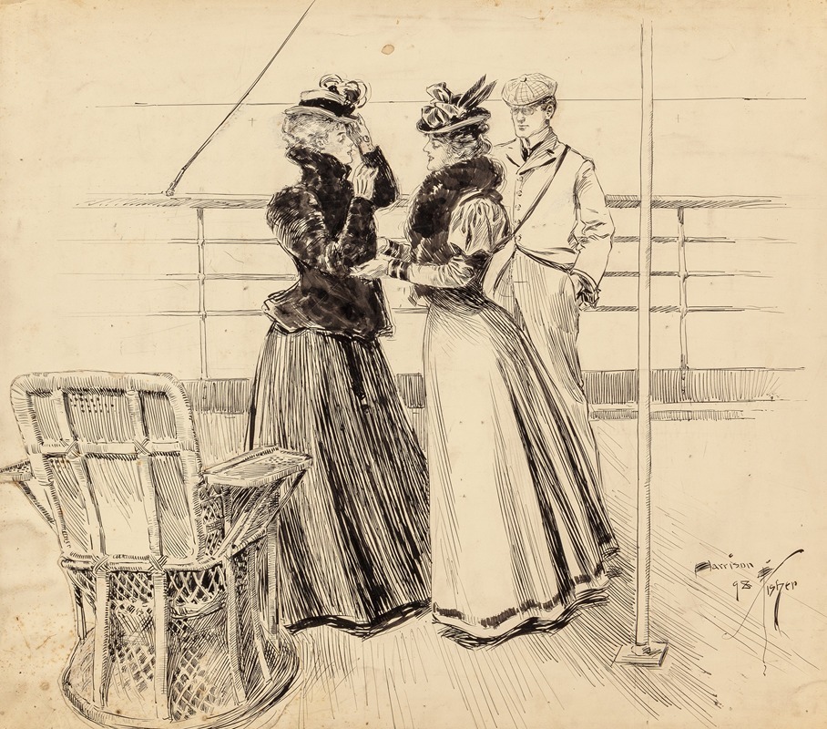 Conversations by the Sea by Harrison Fisher, 1898 — digital art print download