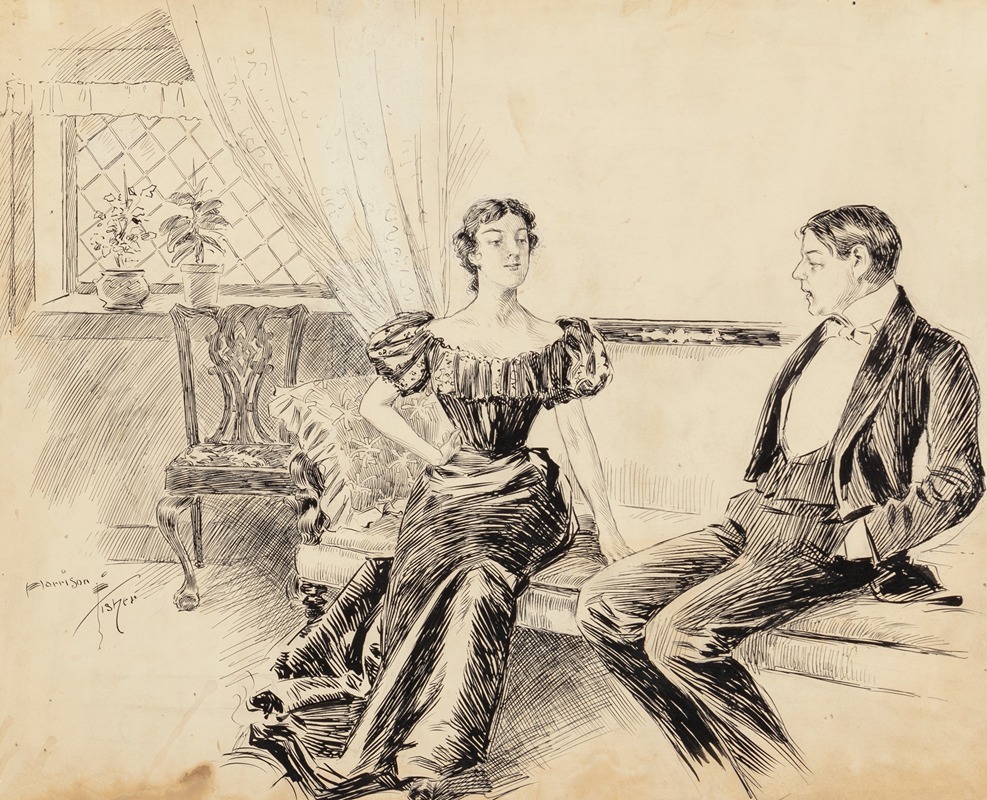 A Couple in the Parlor by Харрисон Фишер, 1897 — digital art print download