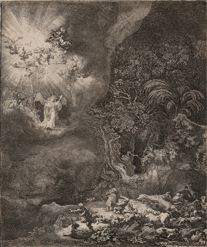 The angel appearing to the shepherds — Rembrandt van Rijn