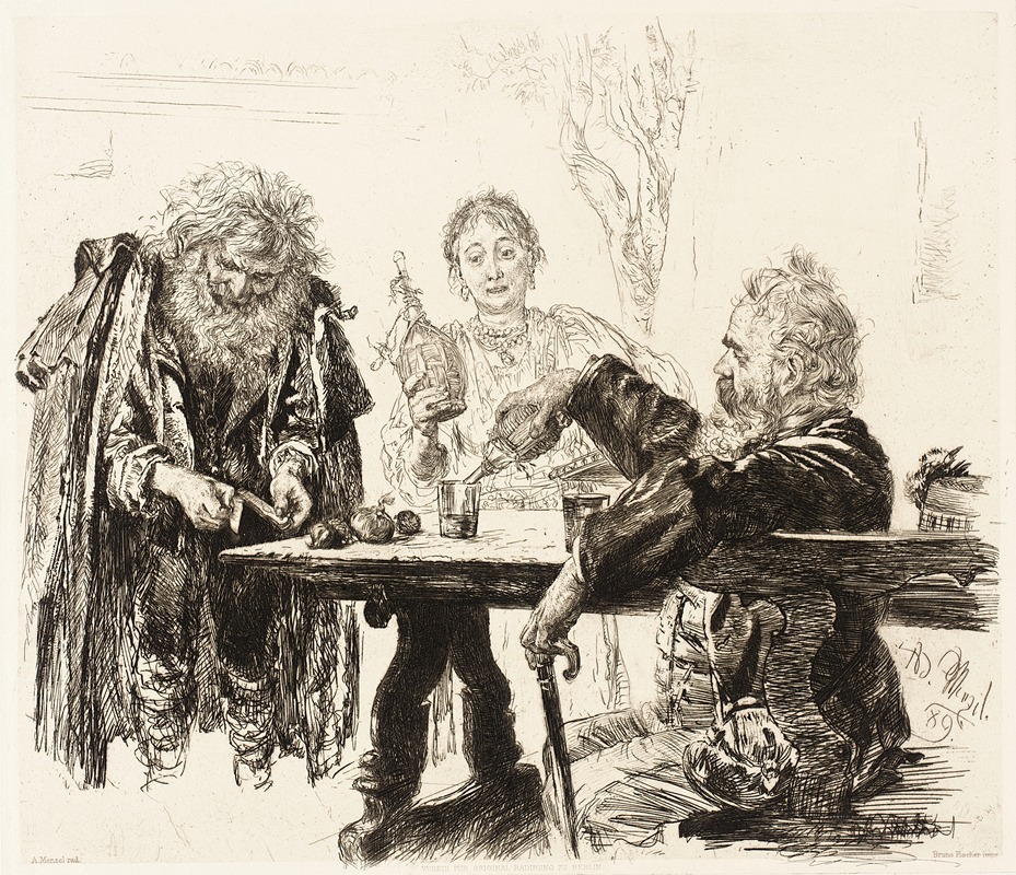 Italian Tavern Scene by Адольф фон Менцель, 1889 — digital art print download