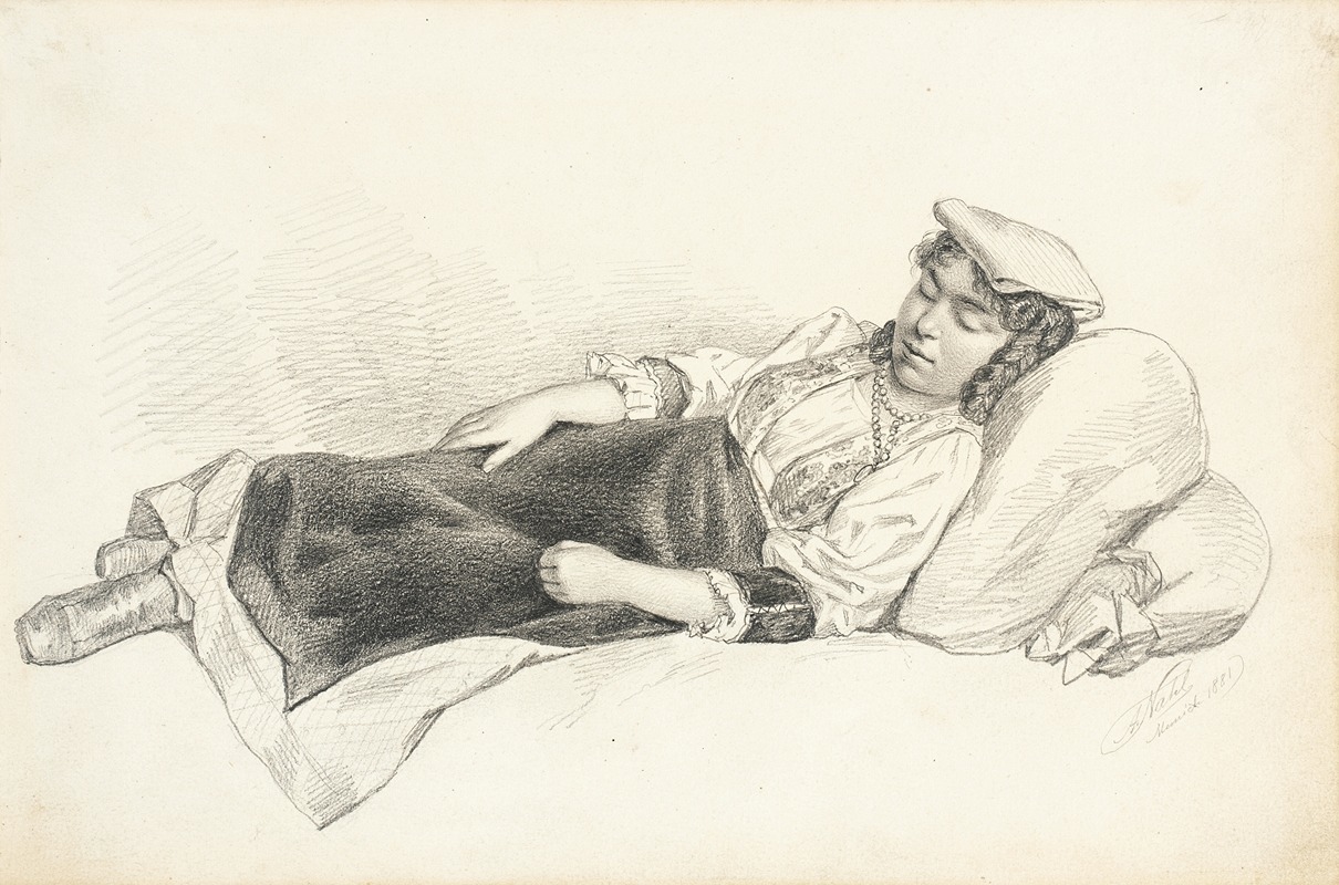 Reclining Peasant Girl by Arthur Nahl, 1881 — digital art print download