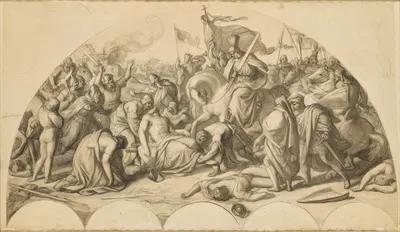 Rudolf I. von Habsburg an der Leiche Przemysl Ottokars II. von Böhmen by Карл Раль, 1850-1860 — digital art print download